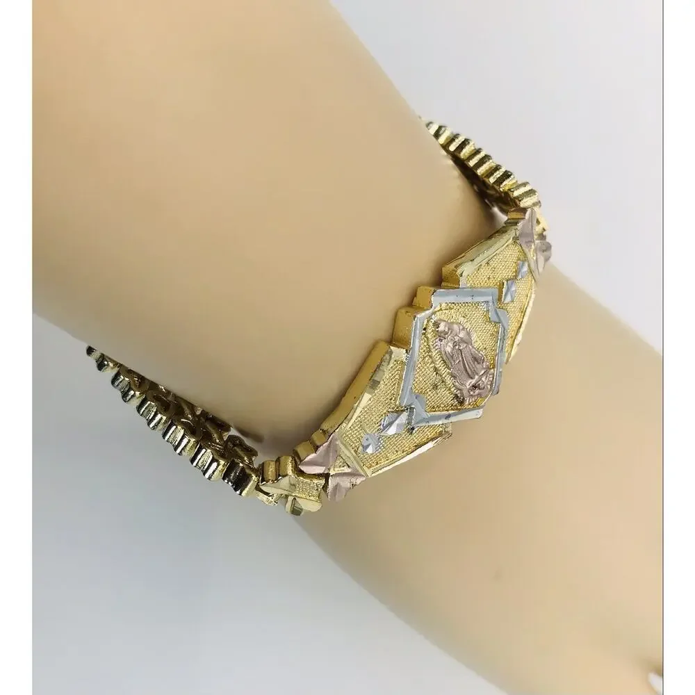 Tri Color Virgen de Guadalupe 14K Plated Bracelet Pulsera Oro Laminado Women